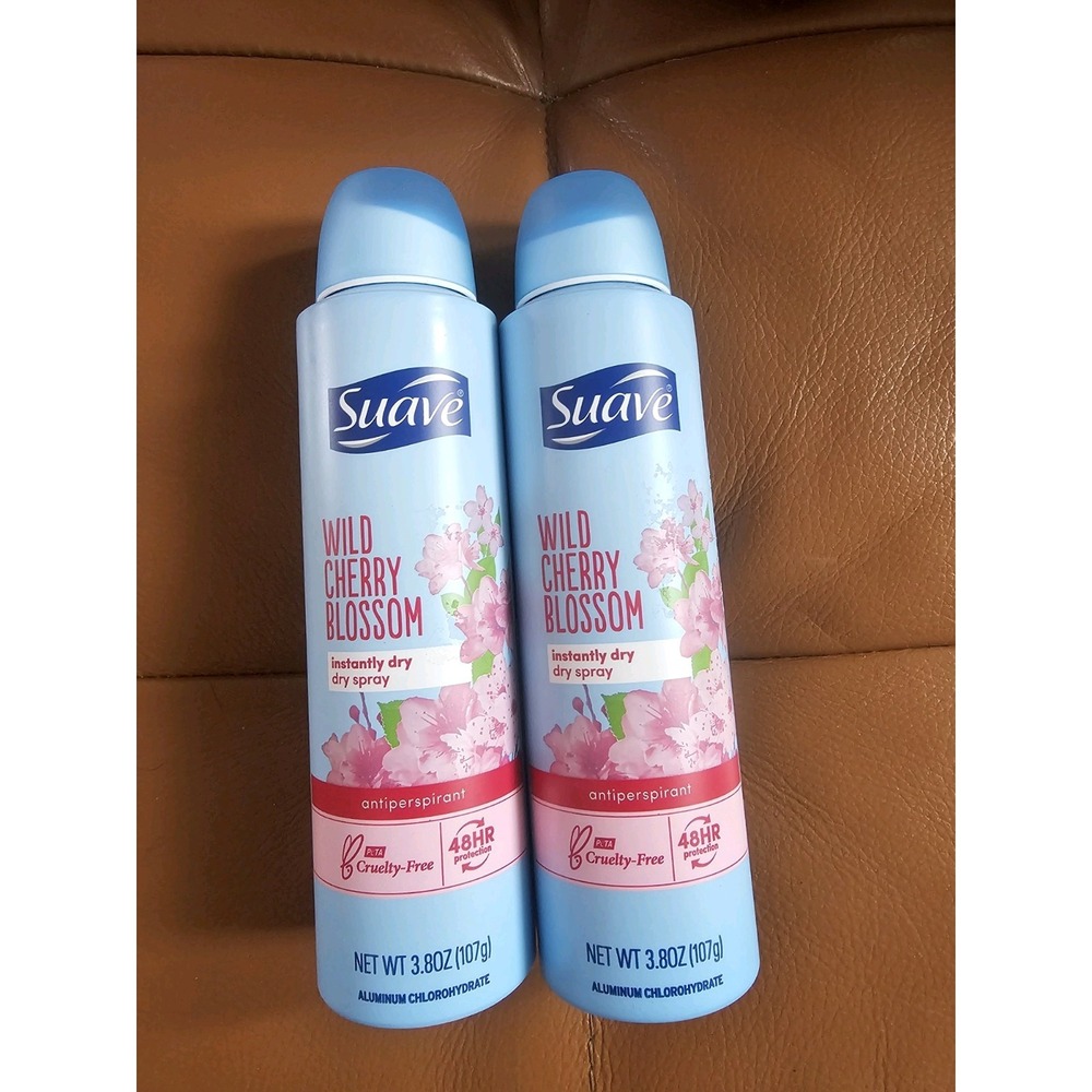 2 Suave Wild Cherry Blossom Dry Spray Antiperspirant Deodorant 3.8oz Exp 03/2026